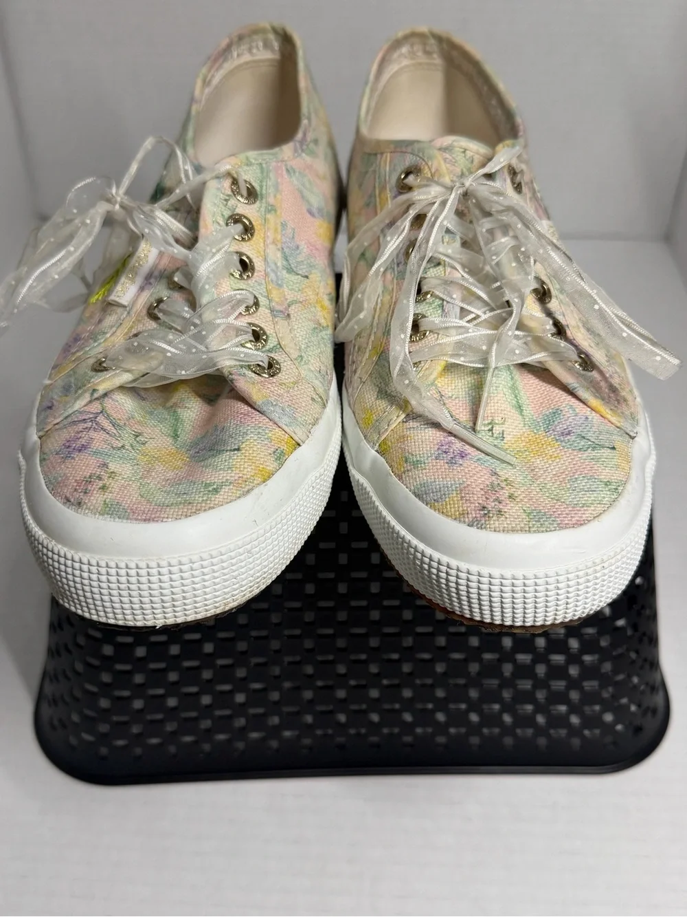 Love Shack Fancy Palm-Print Canvas Sneakers - Pastel Pink/Yellow W8.5